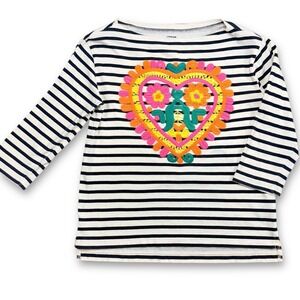 Crewcuts J.Crew Breton Striped Boho Pink Heart Embroidered Boatneck Top Girls 10